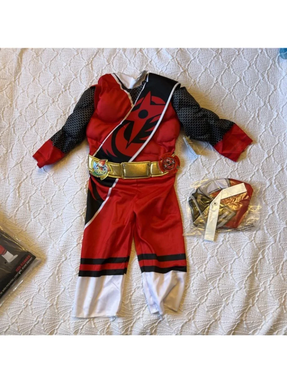 Boys Red Power Ranger Mighty Morphin Muscle Costume & Mask Toddler 2T NEW